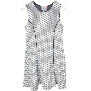 Leota Dress Womens Medium Black White Geometric Fit Flare Skater Artsy Retro